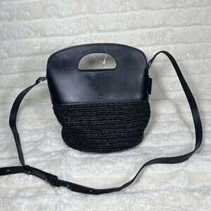 Banana Republic leather and straw Bucket Bag in Black NWT